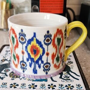 Anthropologie Inner Beauty Multi Color Aztec Ikat Mug